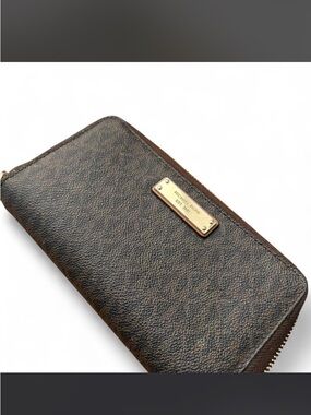 Michael Kors Brown and Dark Brown Signature Zip-Around Wallet